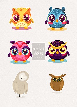 彩色大眼睛设计猫头鹰