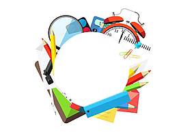 卡通闹钟铅笔放大镜圆形边框png元素