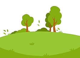 清新绿色草坪树木png元素