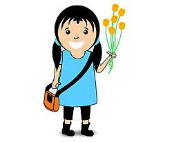 卡通手拿小花姑娘矢量元素