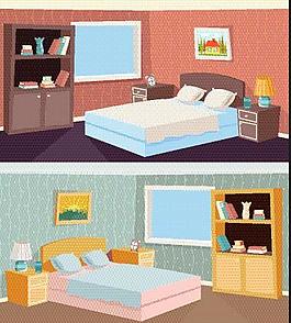 清新矢量卧室插画