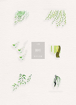 文雅手绘柳叶插画素材