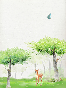 小清新手绘插画春季踏青海报背景