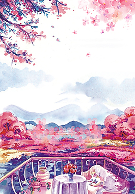 粉色浪漫樱花节水墨彩绘宣传海报