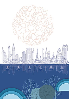 彩绘城市建筑海报背景设计