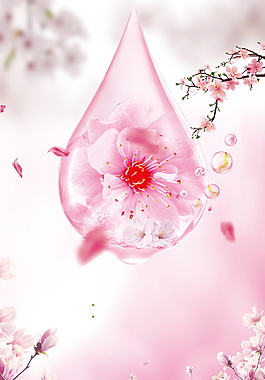 粉色唯美花枝水滴海报背景设计