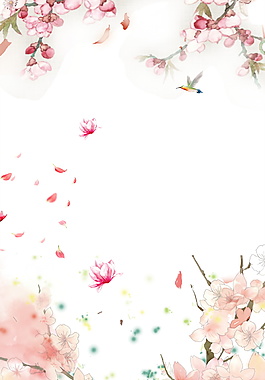 彩绘春季桃花海报背景设计