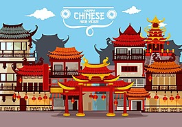 中国风传统建筑插画