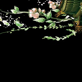 彩绘桃花枝元素设计