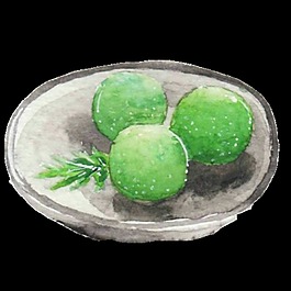 彩绘盘子里的青团元素设计
