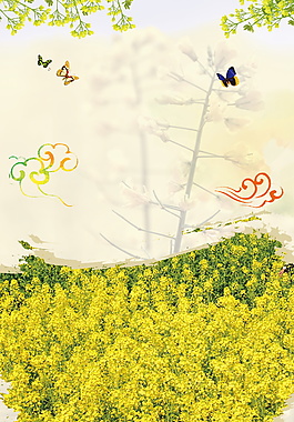 彩绘清新油菜花海报背景设计