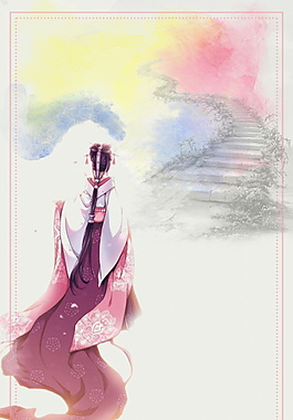 古风唯美彩绘女人阶梯背景设计