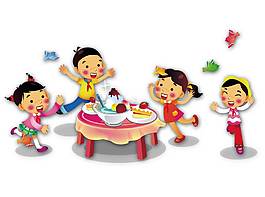 小孩子欢喜一起吃饭的元素