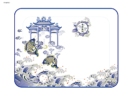 鲤鱼跃龙门青花图案