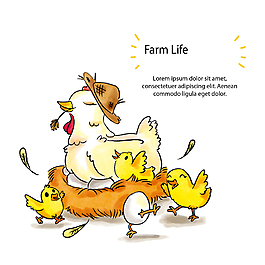 可爱的小鸡和鸡妈妈插画