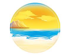 手绘夕阳大海元素