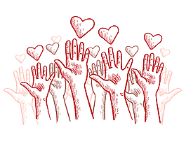卡通手绘手掌爱心矢量元素