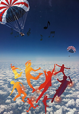 唯美蓝天白云上的人物幻影青年节海报背景