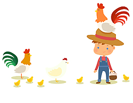 卡通兔子喂鸡