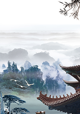 中国风山水画海报背景