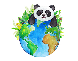 熊猫蓝色地球树木矢量元素