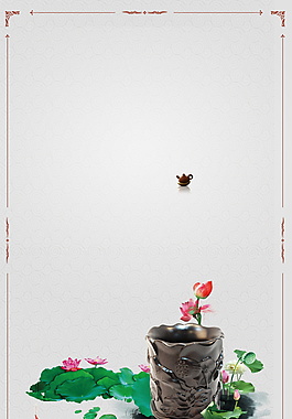 古风荷花边框海报背景设计