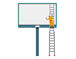 手绘卡通工人擦广告牌矢量元素