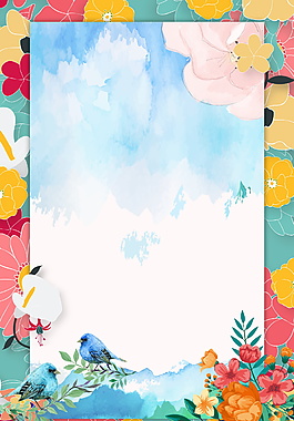 彩绘夏季花鸟促销海报背景设计