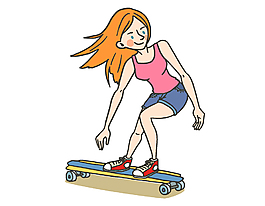 卡通手绘女孩滑板矢量元素