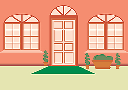 手绘别墅门窗背景