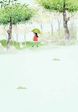 小清新手绘风景女孩二十四节气雨水背景