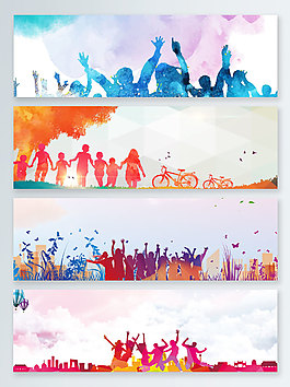 人物剪影五四青年节banner背景图