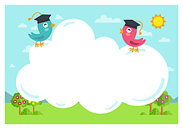 小清新云朵小鸟背景