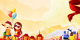 卡通五一节日促销banner背景