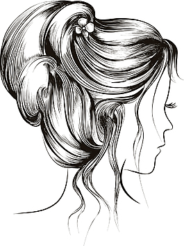 黑白手绘女性发型插画