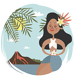 卡通可爱的夏威夷风情少女插画