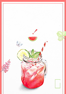 彩绘夏季西瓜冰饮边框海报背景