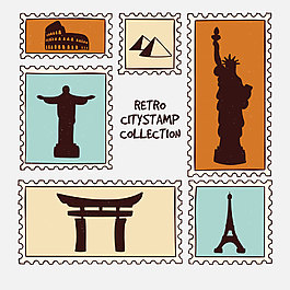 6款世界性旅游景点建筑邮票素材