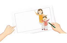 手绘绘画母女元素