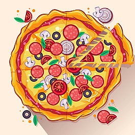 美味的火腿披萨插画