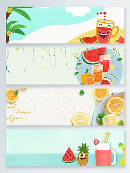 卡通椰子树西瓜汁banner背景