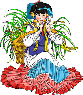 收麦子的小女孩卡通人物