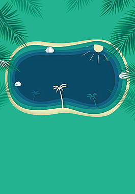 夏季绿色树叶游池促销海报背景设计