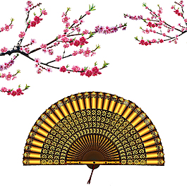 桃花扇子图案元素