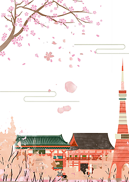 卡通手绘桃花背景