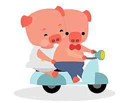 卡通可爱猪猪骑自行车矢量元素
