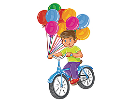 卡通男孩骑自行车带着气球矢量元素