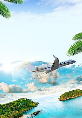 夏季出境海岛游飞机旅游海报背景设计