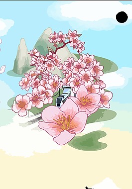 插画手绘樱花素材背景素材