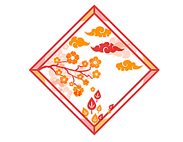 红色渐变菱形树枝元素
